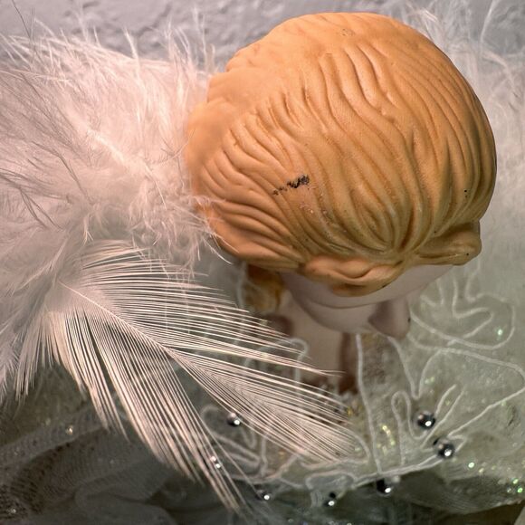 Angel Tree Topper Christmas White‎ with Beads Tulle Feathers 12 In - Picture 6 of 11